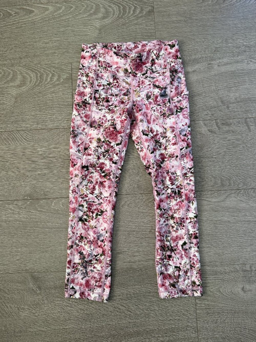 Lululemon Pink Floral Running Leggings Womens Size 2 Zip Pocket